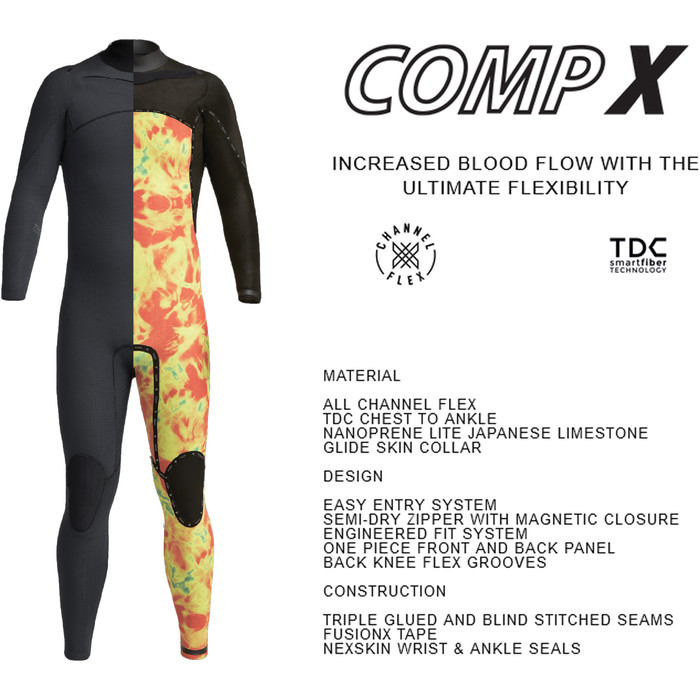 2024 Xcel Mens Comp X 4/3mm Chest Zip Wetsuit MN43C2C2 - Black
